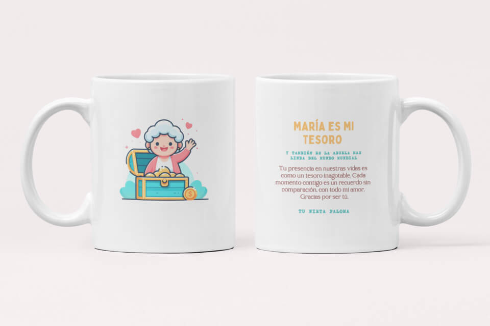 taza personalizada con mensaje María eres mi tesoro